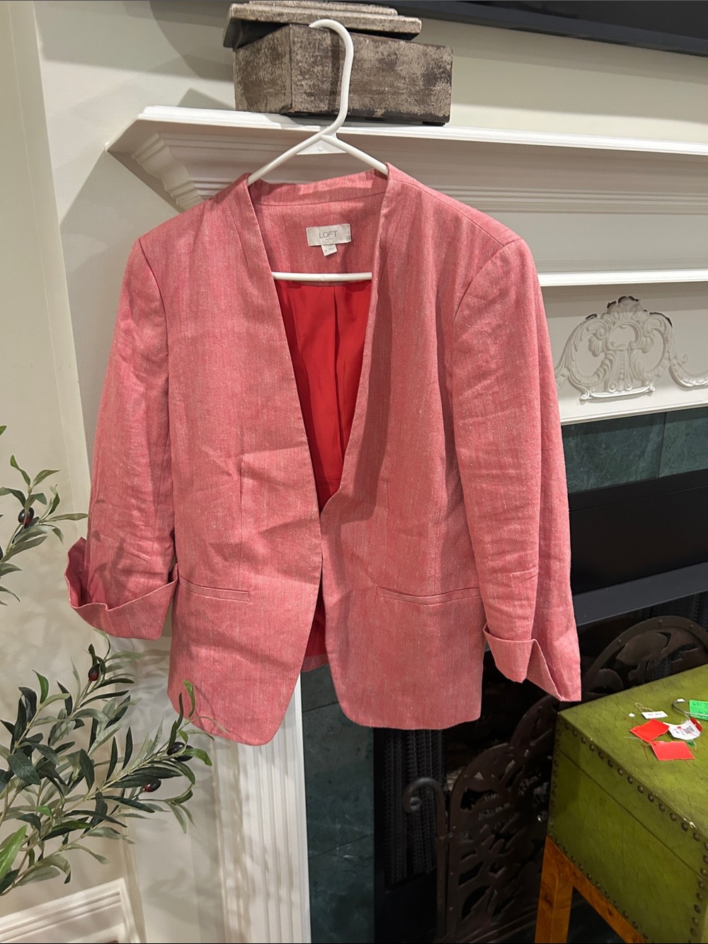 LOFT Coral-Pink Open Front Blazer
